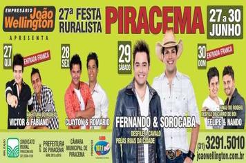 Vem ai a 27° Festa do Ruralista de Piracema